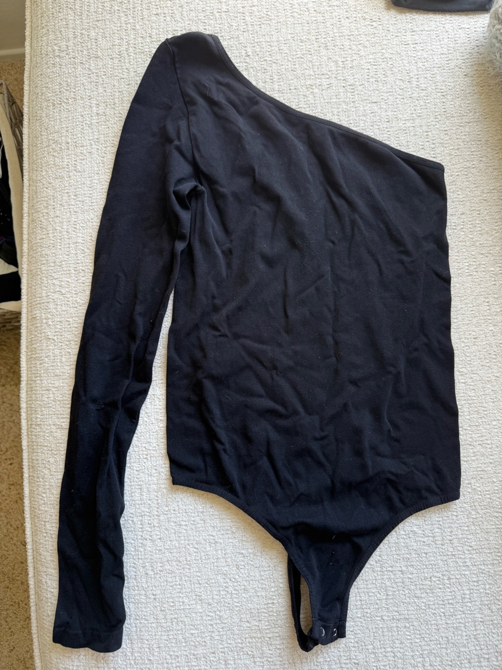 Free People One-Shoulder Long Sleeve Black Bodysuit